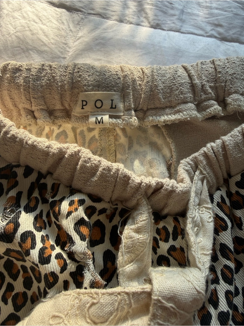 Pol BamBam Leopard Patchwork Drawstring Jogger Pants - Cream/Beige M - Picture 4 of 5